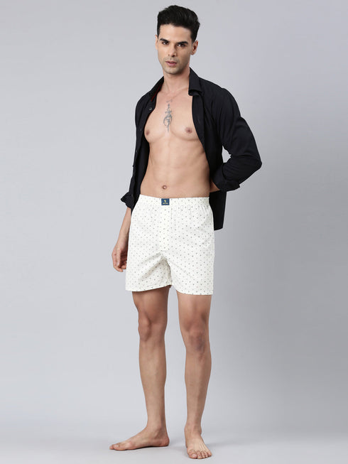 Beige Printed Cotton Boxer